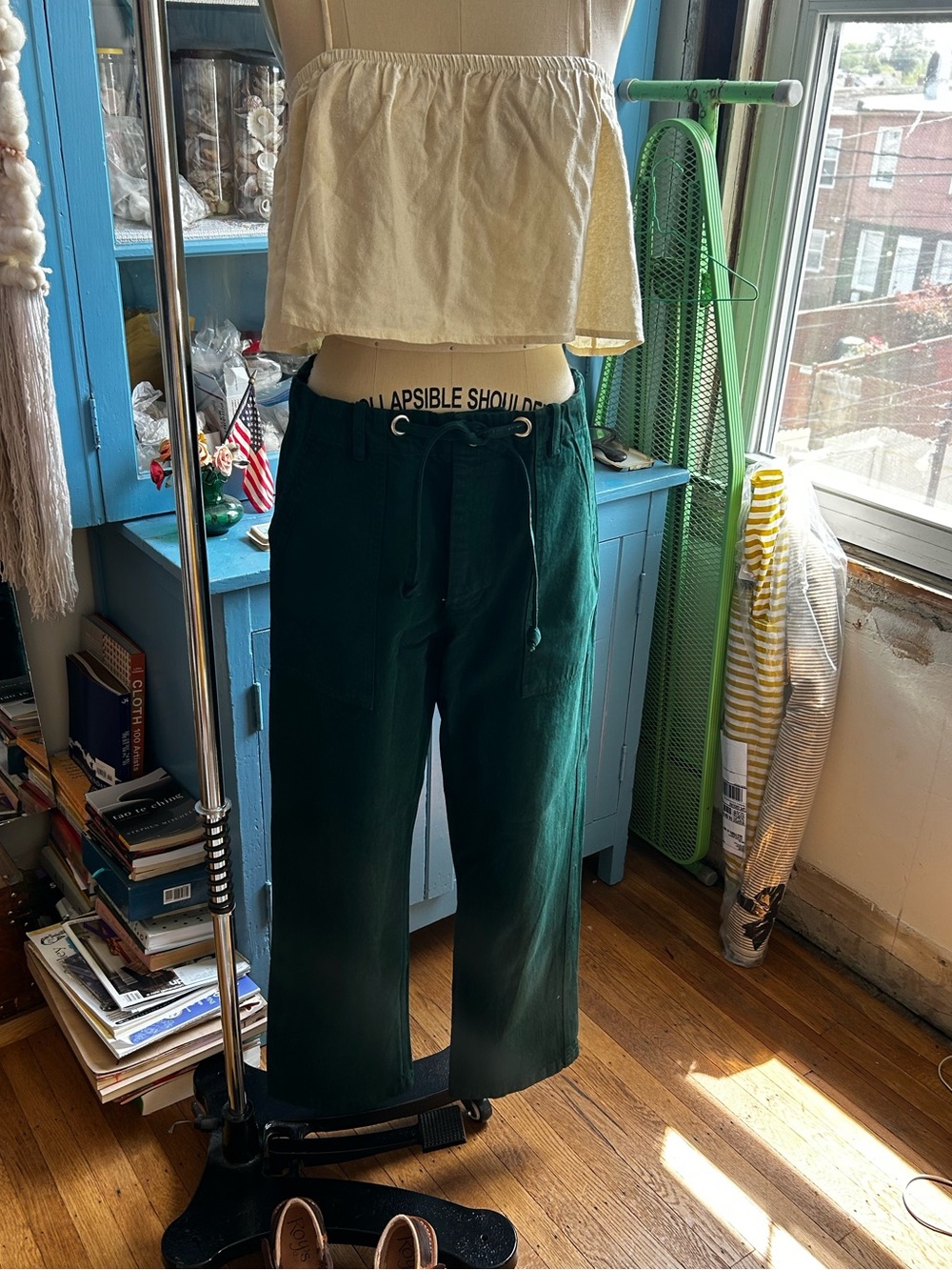 IJJI Unisex Dark Green Wide-Leg Drawstring Pants